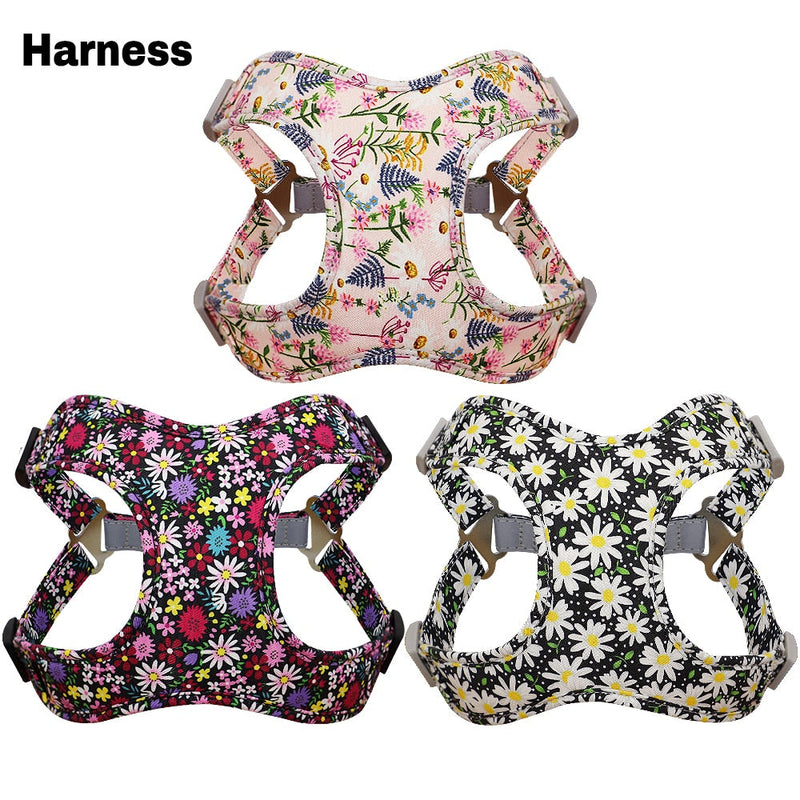 Flower Paws Harmony Set - Stylish Floral Dog Collar, Harness, and Leash for Comfortable Walks