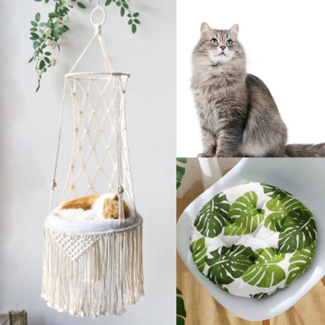 CozyCat Macrame SwingBed Hammock - Stylish, Space-Saving Cat Bed for Rest and Relaxation