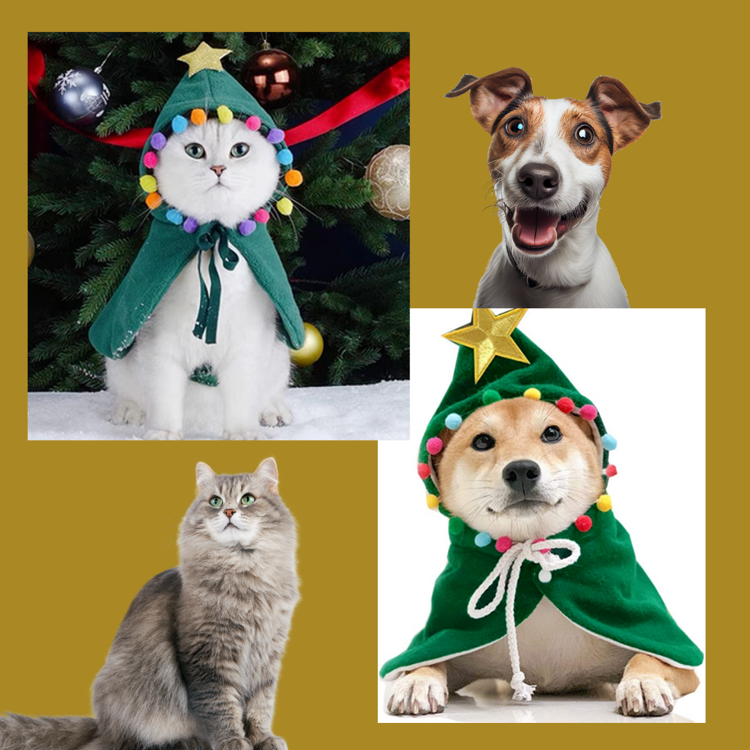 Christmas Pet Outfit - Stylish Feline & Canine Cloak.