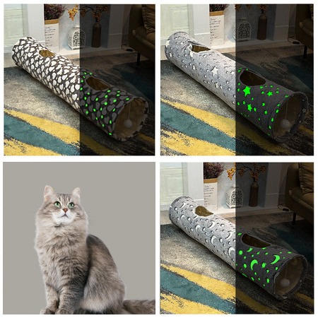 GlowPaws NightRoll Cat Tube - Collapsible, Self-Luminous, Plush Ball Toys - Engaging Fun for Cats, Dogs, and Small Animals