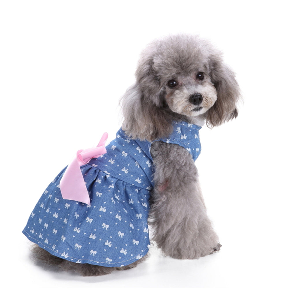 Pawsome™ Princess Dress: Cute Blue Polyester Jeans Pet Dress for Small and Medium Dogs with Fashionable Pink Bowknot