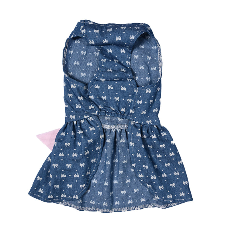 Pawsome™ Princess Dress: Cute Blue Polyester Jeans Pet Dress for Small and Medium Dogs with Fashionable Pink Bowknot