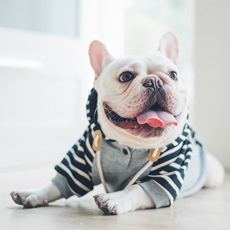 SeasonStride Pet Hoodie - Stylish 100% Cotton Dog Clothes for Smooth Transitions - Striped Pattern - Back Pocket