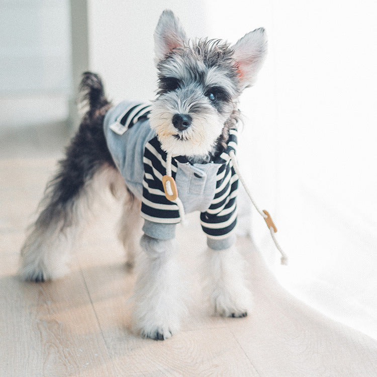 SeasonStride Pet Hoodie - Stylish 100% Cotton Dog Clothes for Smooth Transitions - Striped Pattern - Back Pocket