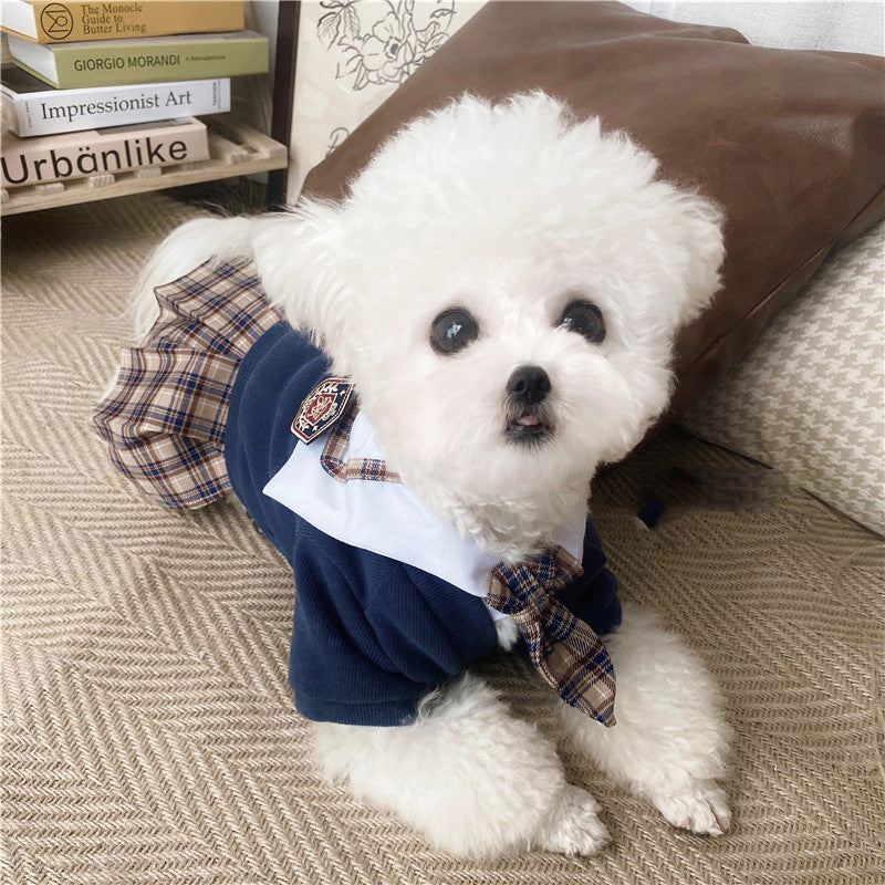 PetBritish™ College Dress: Elegant plain sweater vest and plaid skirt  for fashionable pets - cozy and stylish pet fashion.