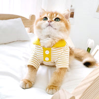 Stylish Striped Polo T-shirt for Cats & Small Dogs - Breathable Cotton & Spandex Blend - Trendy Colors 