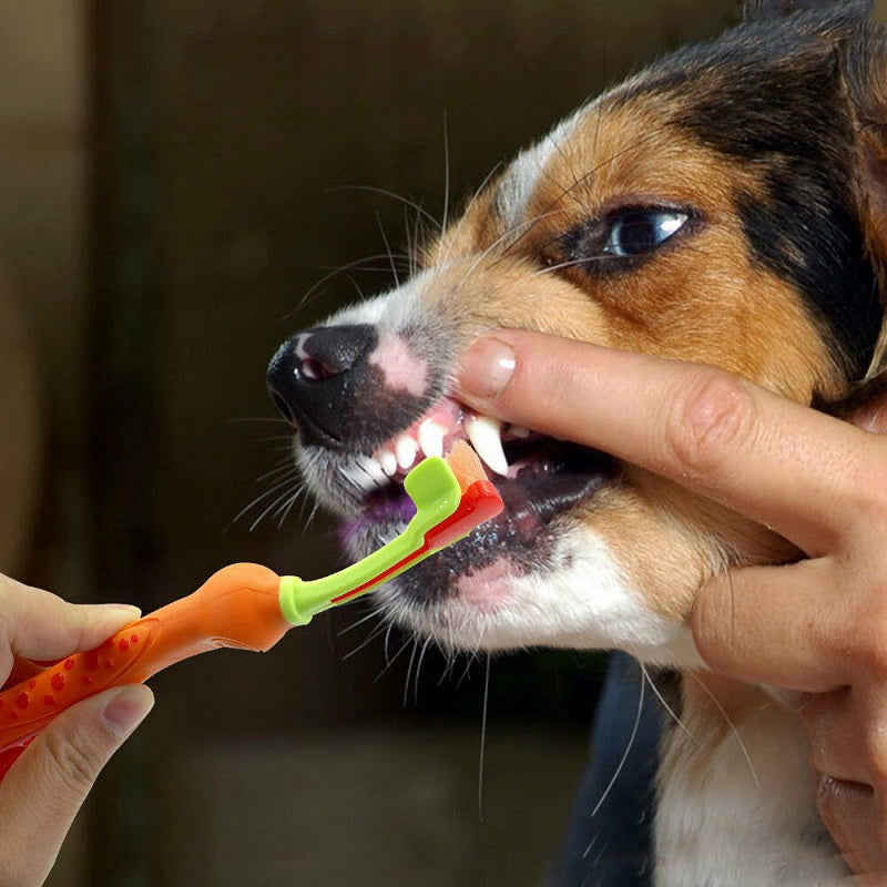 PawBrush™: Three-Sided Pet Toothbrush Dental Cleaning Soft Bristles, Comfortable Grip - Improve Oral Health & Freshen Breath"