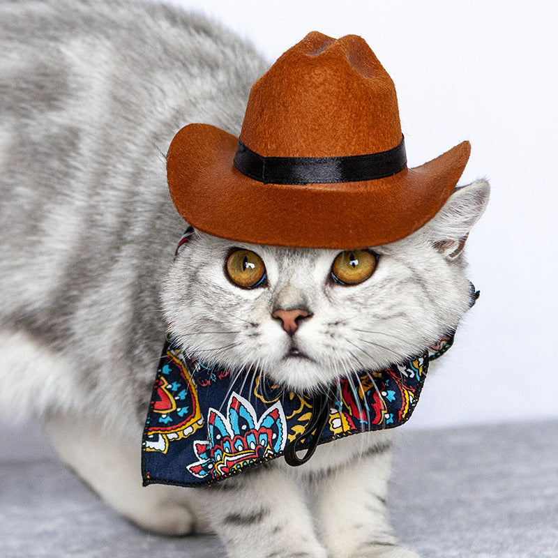 "Fashionable Pet Accessory: Dress Your Dog or Cat in a Charming Cowboy Hat"