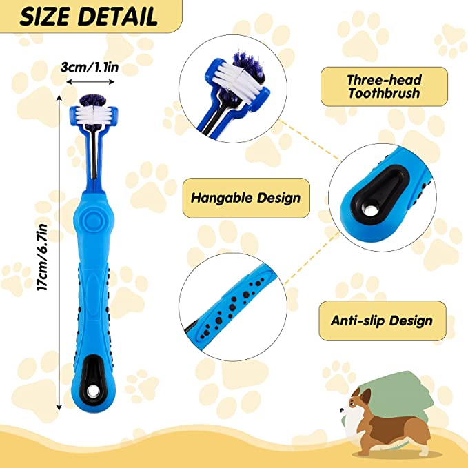 PawBrush™: Three-Sided Pet Toothbrush Dental Cleaning Soft Bristles, Comfortable Grip - Improve Oral Health & Freshen Breath"