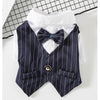 Elegant Pet Tuxedo for Dogs and Cats - Striped Vest, White Satin Shirt Bow Tie Perfect for Weddings and Formal Occasions