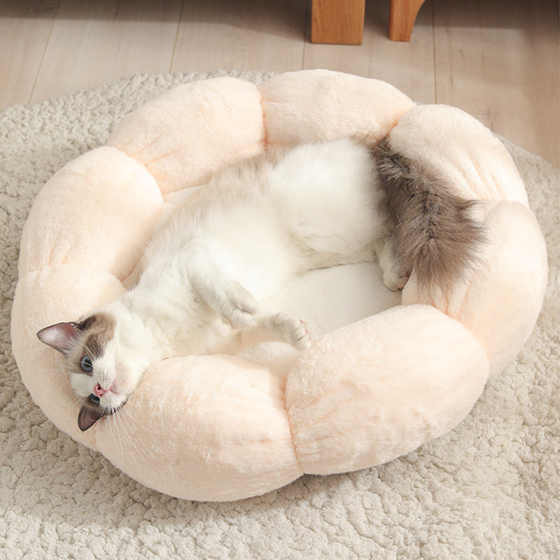 CozyFlower Pet Haven Bed: Warm & Luxurious Cotton Plush, Breathable Design | Ideal for Cats & Dogs