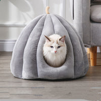 CozyPaw Pumpkin Pet Retreat Bed: Warm, Fluffy Cat and Dog Bed with Removable Cushion - Perfect for Winter Snuggles!"