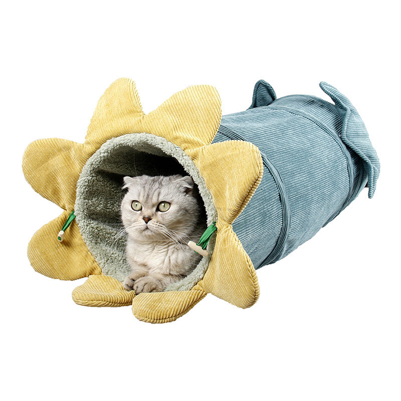 Cucatube Cozy-Collapse Tunnel: Interactive Cat Toy  Tube Bed in Vegetable Green Cucumber Shape - Plush Velvet Material