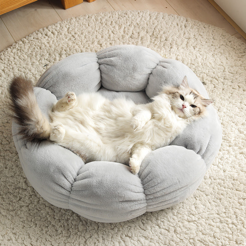 CozyFlower Pet Haven Bed: Warm & Luxurious Cotton Plush, Breathable Design | Ideal for Cats & Dogs