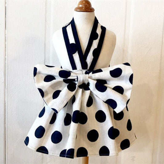 PupCouture Black Dot Bow Dress - Stylish and Cute Dog Dress for Small Dogs - Polyester Material - Perfect for Summer Fashion