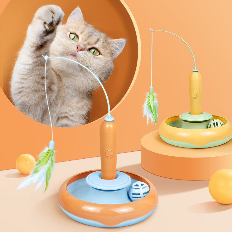 Feather Frenzy Interactive Cat Toy - Engaging Turntable, Roller Tracks, and Electric Teaser for Endless Playtime