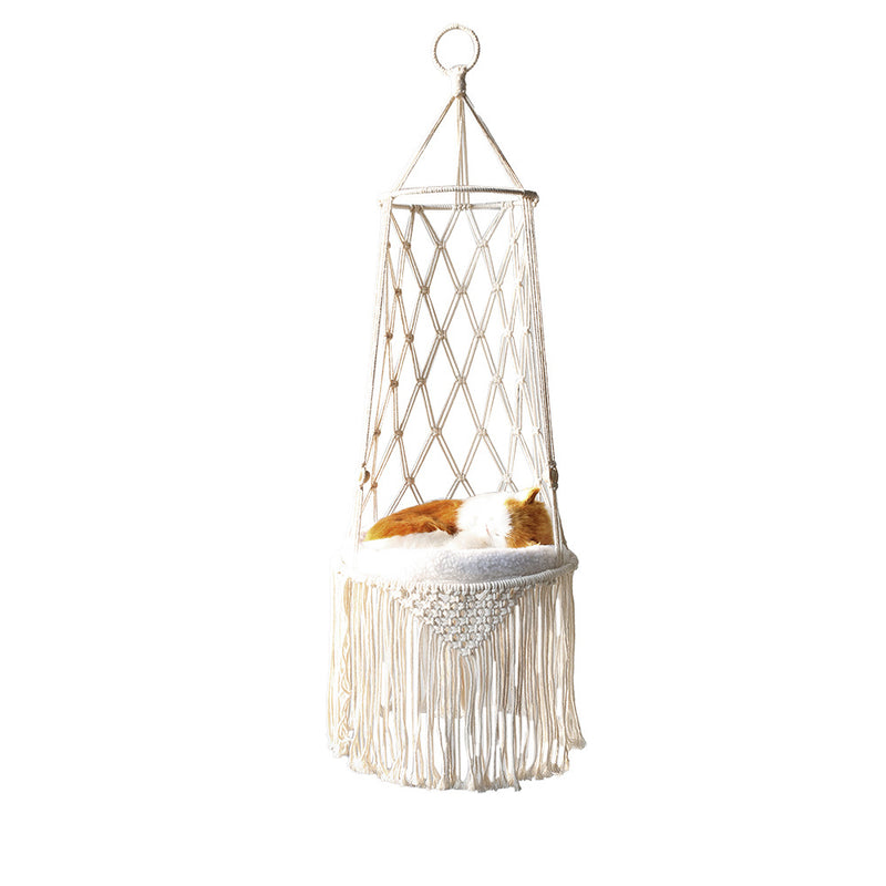 CozyCat Macrame SwingBed Hammock - Stylish, Space-Saving Cat Bed for Rest and Relaxation