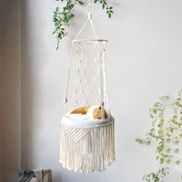 CozyCat Macrame SwingBed Hammock - Stylish, Space-Saving Cat Bed for Rest and Relaxation